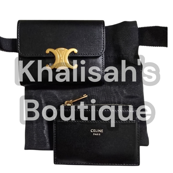 LIKE NEW!!! CELINE COMPACT WALLET WITH COIN POUCH TRIOMPHE IN Shiny Calfskin - Picture 7 of 16